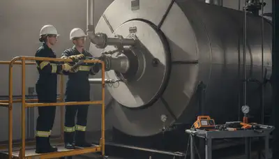 Boiler repair technician in Anaheim, CA servicing a home heating system