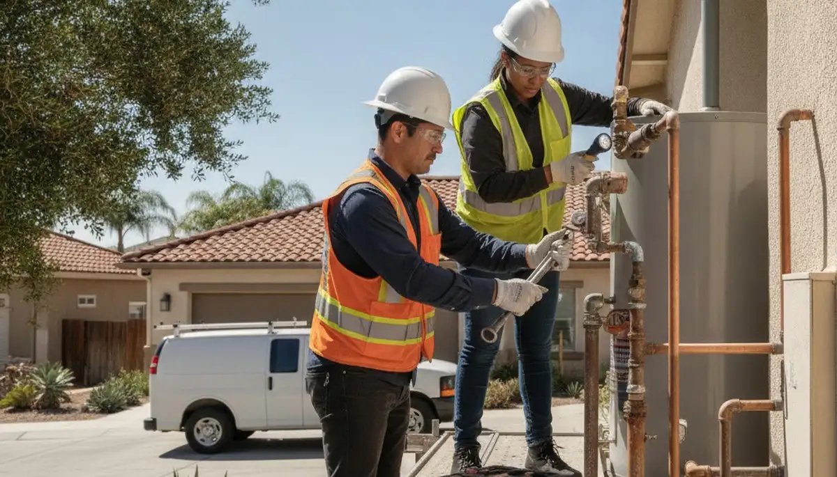 Plumber repairing a leak in Anaheim, CA for plumbing repair service