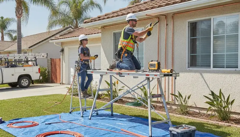 Plumber repairing a pipe in Anaheim, CA for residential plumbing service