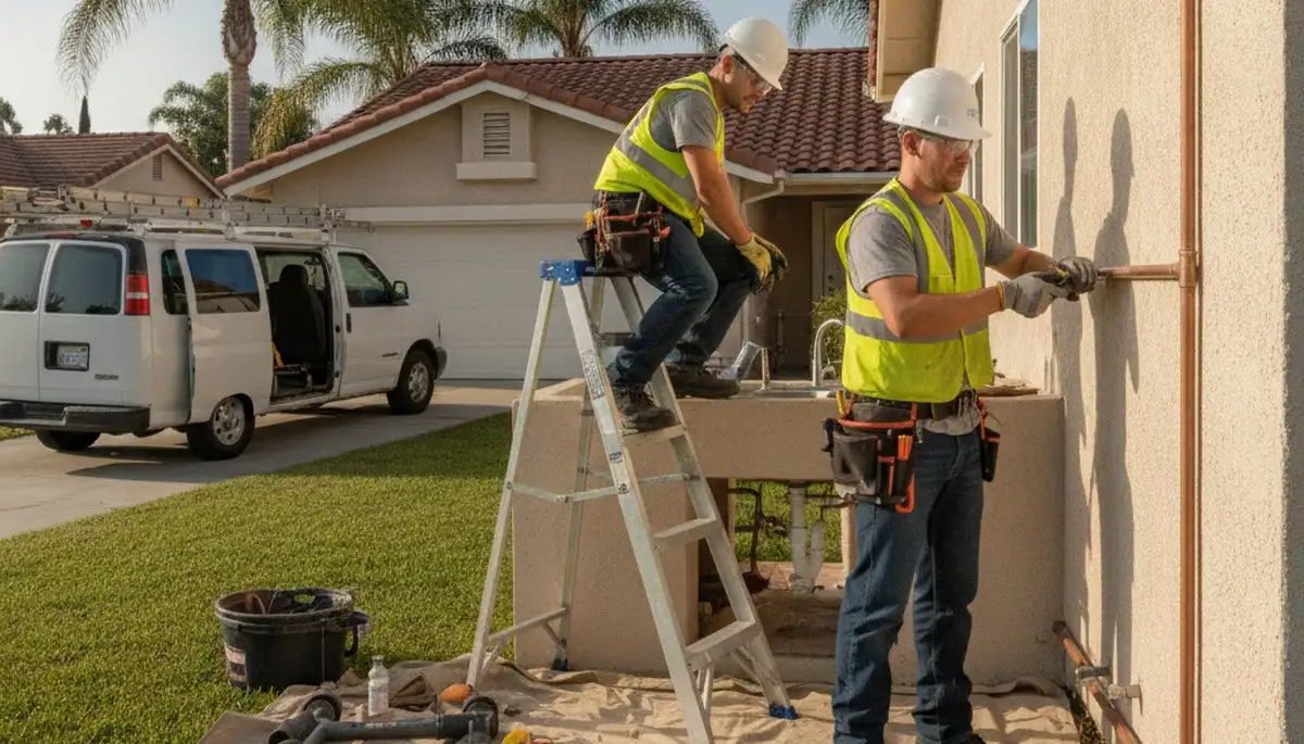 Anaheim, CA plumber repairing a plumbing issue for a local home service call