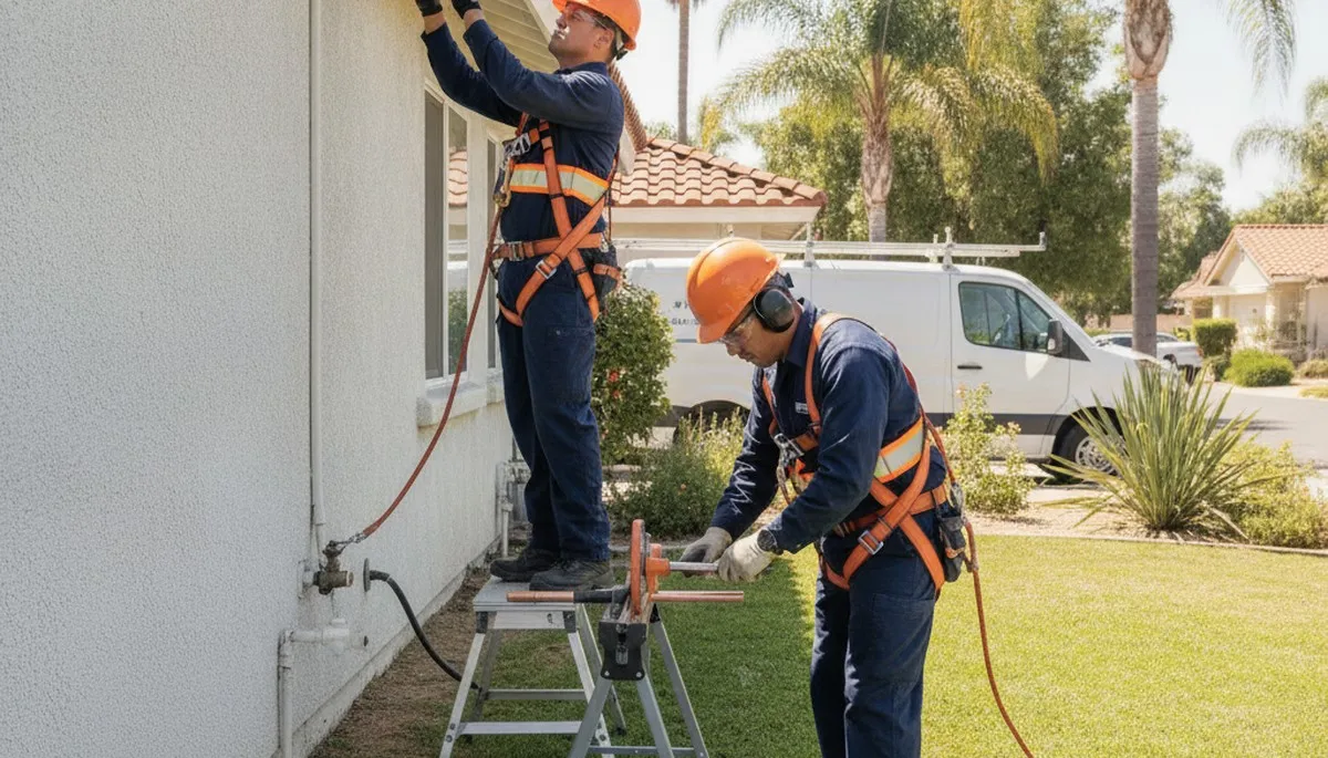 Plumber repairing a leak in Anaheim, CA for residential plumbing service