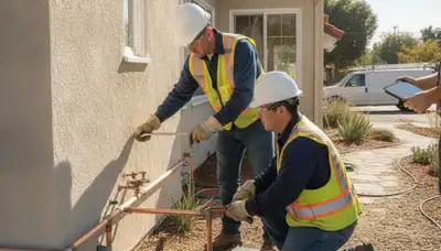 Plumber repairing a leak in Anaheim, CA for plumbing service at plumberanaheimca-new.com