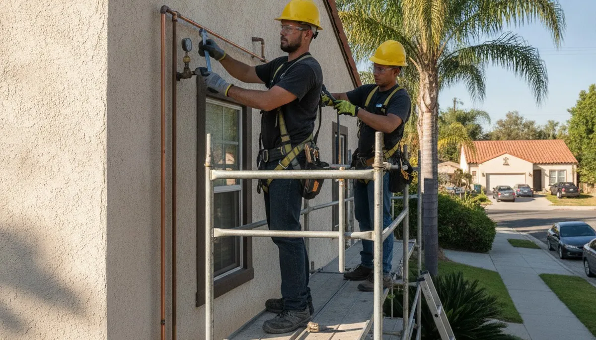 Plumber repairing a leak in Anaheim, CA for plumbing service by plumberanaheimca-new.com