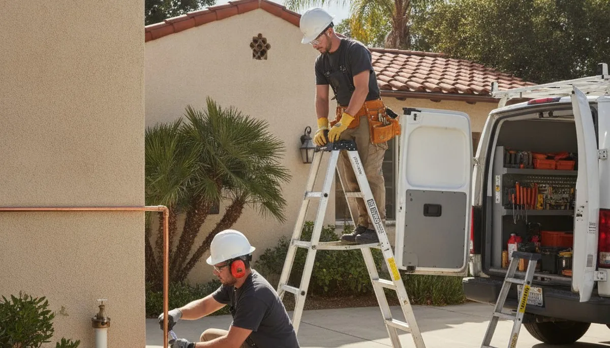 Anaheim, CA plumber repairing plumbing for a local residential service call