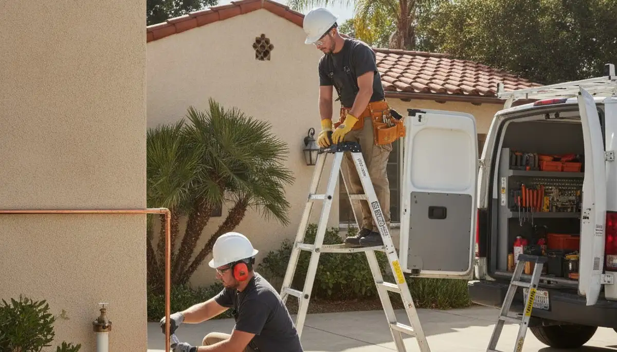 Anaheim, CA plumber repairing plumbing for a local residential service call