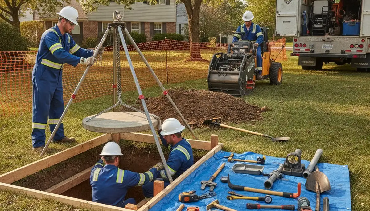 Anaheim, CA plumber inspecting septic repair service for a home drain system