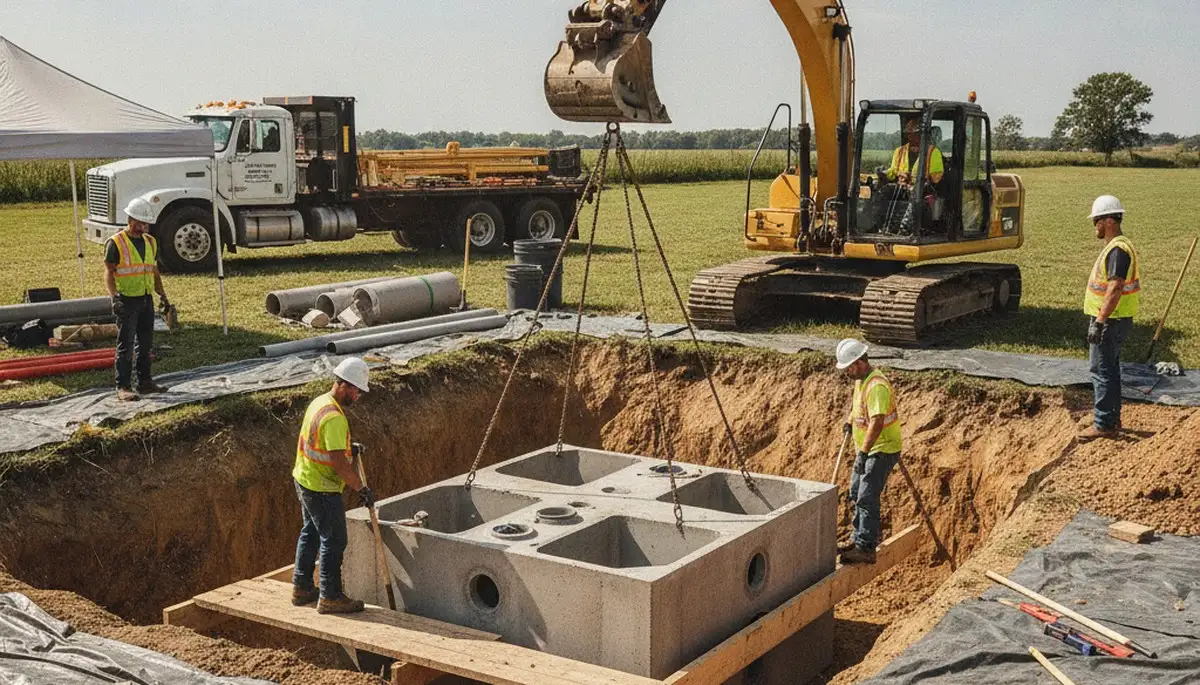 Septic tank installation crew serving Anaheim, CA homes with site prep and setup