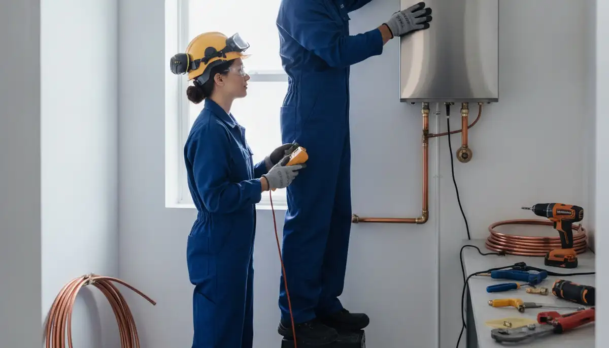 Anaheim, CA plumber installing tankless water heater for home hot water service