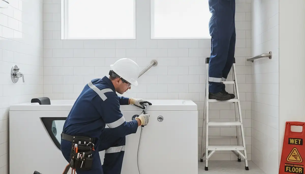 Anaheim, CA plumber installing a walk-in tub for safer, accessible home bathing